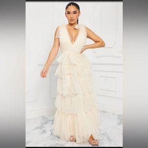 Nya Tulle Maxi Dress in Ivory with Pearl accents